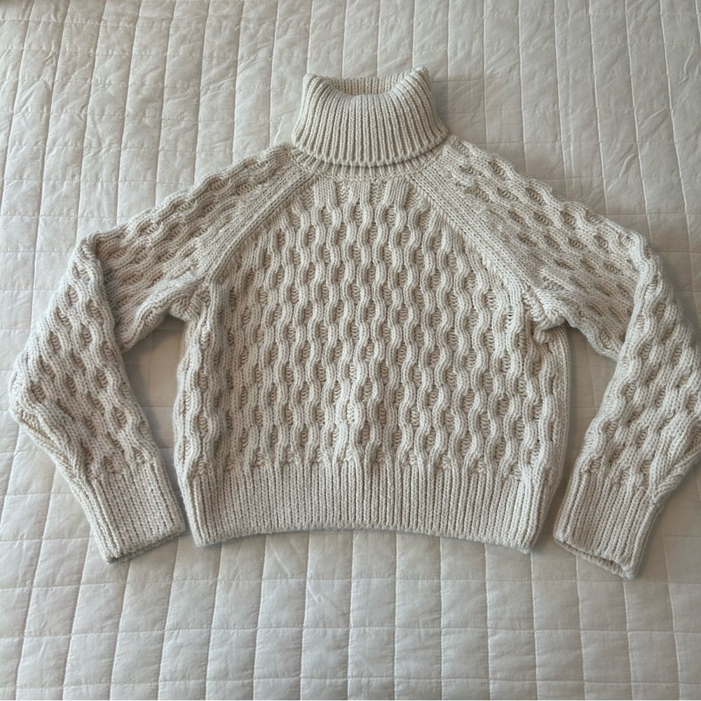 Cozy White Cable Knit Turtleneck Sweater